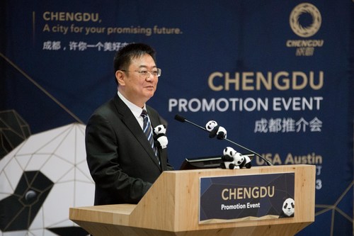 Deputy Director-General of Publicity Department of Chengdu CPC Commitee - Zhang Yingming gives keynote speech at the Chengdu Promotion Event in Austin