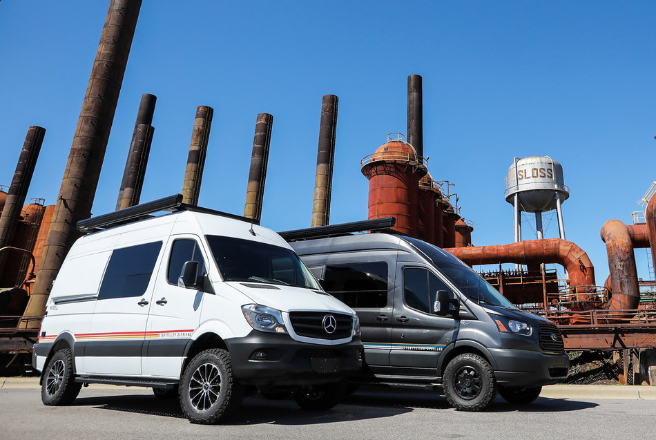 The all new Storyteller Overland MODE 4x4 Adventure Van Series shown here on the Mercedes-Benz Sprinter and Ford Transit platforms.
