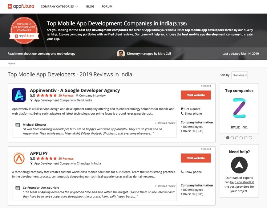Appfutura Presents The Best App Development Companies In India Of March 2019