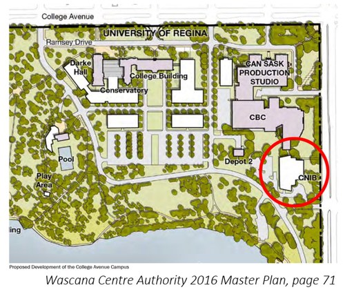 Wascana Centre Master Plan (page 71) approved March 10, 2016 showing proposed CNIB Development that was conditionally approved. (CNW Group/Brandt Tractor Ltd.)