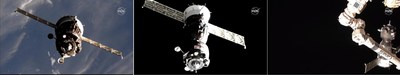 This image compilation shows the Soyuz spacecraft carrying astronauts Nick Hague and Christina Koch of NASA and cosmonaut Alexey Ovchinin of the Russian space agency Roscosmos at a distance of 70, 15 and less than two meters from the International Space Station, where it docked at 9:01 p.m. EST March 14, 2019.
Credits: NASA Television This image compilation shows the Soyuz spacecraft carrying astronauts Nick Hague and Christina Koch of NASA and cosmonaut Alexey Ovchinin of the Russian space agency Roscosmos at a distance of 70, 15 and less than two meters from the International Space Station, where it docked at 9:01 p.m. EST March 14, 2019.
Credits: NASA Television