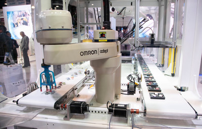 Omron's interactive Factory Harmony exhibit demonstrates the factory floor of the future with machines that can help maximize throughput. Omron's interactive Factory Harmony exhibit demonstrates the factory floor of the future with machines that can help maximize throughput.