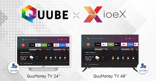Taiwanese startup ioeX announces partnership with QUUBE to develop the world’s first blockchain TV (QuuMoney TV) with decentralized applications. The product will launch and ship with JVC smart TV products in the second half of 2019. Photo/provided by ioeX