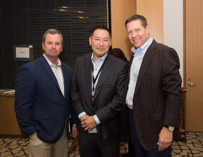 TFS President & CEO Mark Templin (right) joined Pete Carey (left), TFS Group VP, Service Operations & Toyota Financial Savings Bank at year’s U.S. contest with Tony Pan (center), General Manager of Longo Toyota of Prosper. Photo by Beau Bumpas.