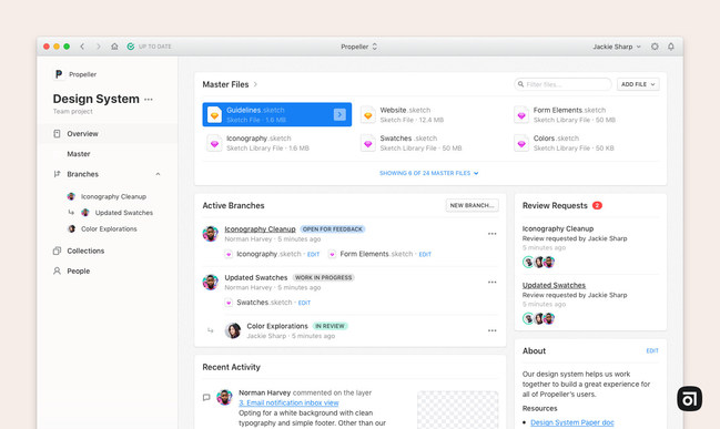 With Abstract, teams can version design files, present work, request reviews, collect feedback, and give developers direct access to all specs—all from one place.