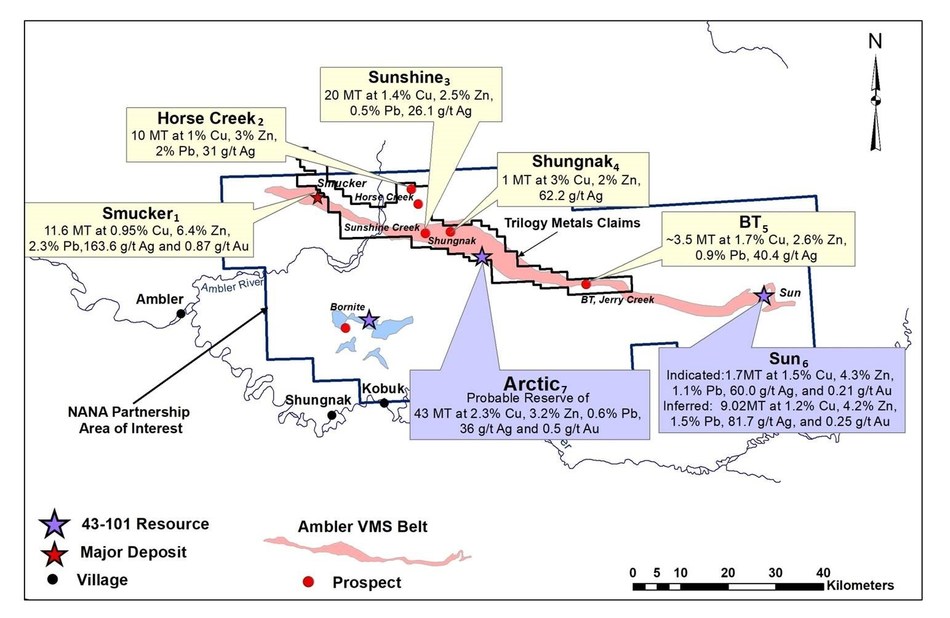 Figure 1. Location of Historic Resources at the Ambler VMS Belt (CNW Group/Trilogy Metals Inc.)