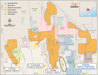Figure 1. Pyramid Hill Gold Project location, regional licence holders and gold occurrences. (CNW Group/Chalice Gold Mines Limited)
