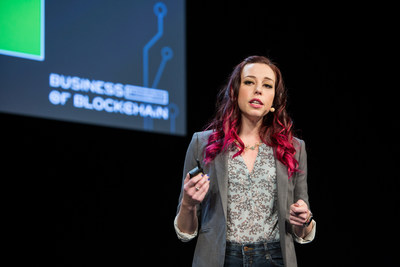 Credit: MIT Technology Review | Pictured: Amber Baldet, former JP Morgan Blockchain Lead, at the publication's Business of Blockchain event in 2018