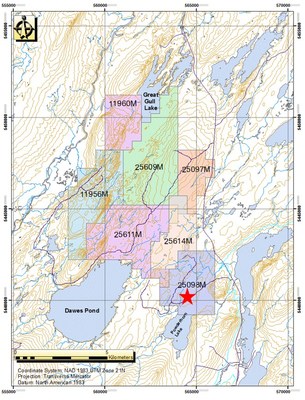 Figure 3 - Le projet Powderhorn de Champion, à Terre-Neuve, Canada. L'étoile rouge montre l'emplacement de la zone de forage. (Groupe CNW/Champion Iron Limited)