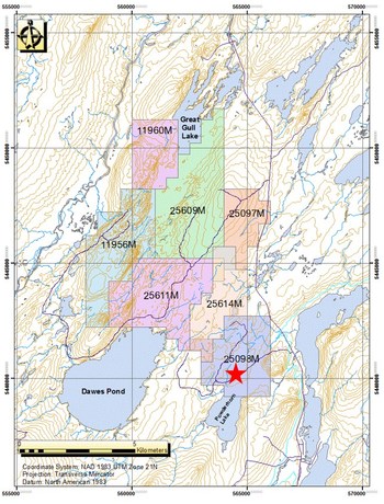 Figure 3 - Champion’s Powderhorn property in Newfoundland, Canada. Red star indicates the location of the Powderhorn discovery. (CNW Group/Champion Iron Limited)