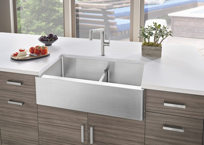 BLANCO's new modern farmhouse sink featuring a convenient low divide.