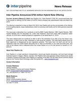 Inter Pipeline Announces $750 million Hybrid Note Offering