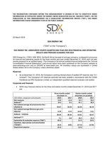 SDX Energy Inc. Announces Fourth Quarter and Year-End 2018 Financial and Operating Results and Provides Guidance for 2019