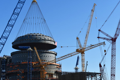 Reactor dome, or top head, being lifted onto Unit 3 at Plant Vogtle in Waynesboro, Georgia.