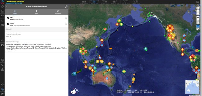 SmartAlert™ technology allows users to specify geographical areas to monitor for natural and man-made hazards.Custom algorithms for multiple hazard types help to identify the maximum alerting geography. SmartAlert™ users will receive automatic messages via email or text message for any hazards identified in the specified geofenced area.