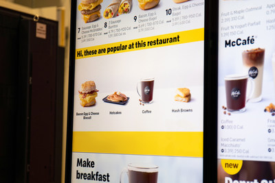 McDonald's drive-thru digital menu board shows restaurant-specific popular items, based on the learnings of the decision logic technology.