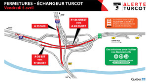 Projet Turcot - Alerte Turcot - Fermeture des autoroutes 15 sud et 20 dans l'échangeur Turcot le vendredi 5 avril