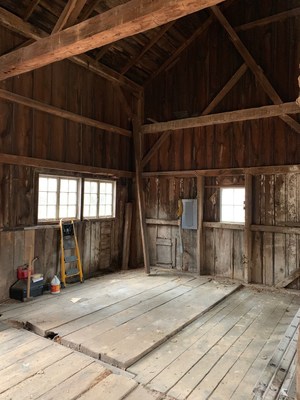 A view from inside The Little White Barn in Saugatuck, Mich. before insulation and renovation.