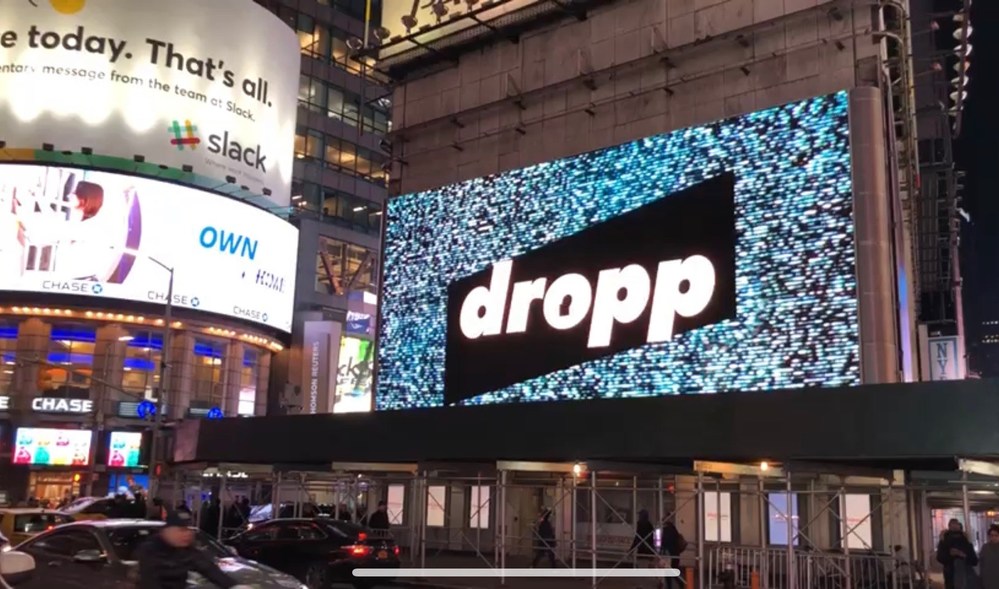 Dropp's logo on one of their Times Square billboards.