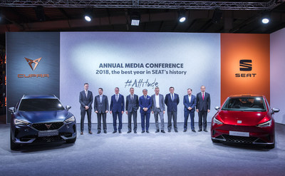 Volkswagen CEO Dr. Herbert Diess, SEAT CEO Luca de Meo and the SEAT Executive Committee next to the SEAT el-Born  and the CUPRA Formentor