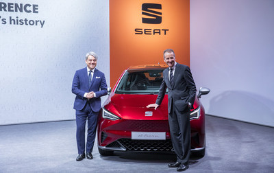 Volkswagen AG CEO Dr. Herbert Diess and SEAT CEO Luca de Meo next to the SEAT el-Born