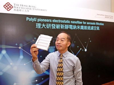 Ir. Professor Wallace Leung Woon-Fong, Chair Professor of Innovative Products and Technologies, leads a research team of the Department of Mechanical Engineering at PolyU to develop an electrostatically charged PVDF nanofiber filter, which has enhanced performance in filtration efficiency, breathability and shelf life
