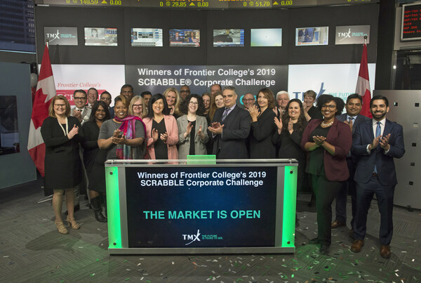 Winners of Frontier College's 2019 SCRABBLE® Corporate Challenge Open the Market (CNW Group/TMX Group Limited)