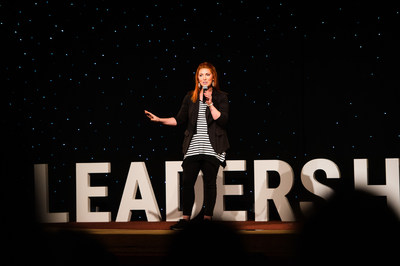 Jessie Funk, a motivational speaker, author, and professional singer, addresses the students who attended the most recent Siegfried Youth Leadership Program event.