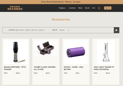 Prairie Records E-Commerce Site - Screen Grab - Accessories (CNW Group/Westleaf Inc.)