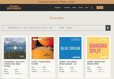 Prairie Records E-Commerce Site - Screen Grab - Cannabis Products on Album Covers (CNW Group/Westleaf Inc.)