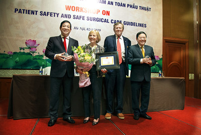 Shown at the Conference on Patient Safety and Safe Surgery Standards in Vietnam are left to right: Assoc. Prof., Dr. Luong Ngoc Khue, Director of Medical Services Administration Department of Vietnam Ministry of Health; Kathy Magee, Co-Founder and President, Operation Smile; Dr. Bill Magee, Co-Founder and CEO, Operation Smile; and Prof., Dr. Nguyen Viet Tien, Vice Minister of Vietnam Ministry of Health.