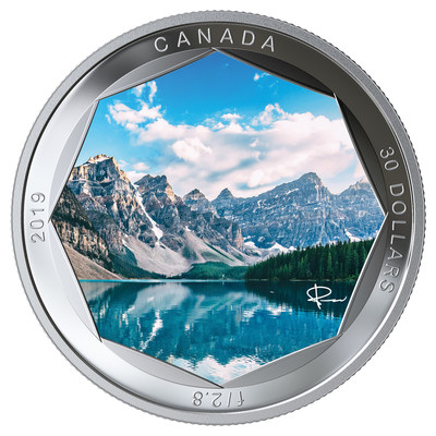 The Royal Canadian Mint's Peter McKinnon Series Fine Silver Coin featuring Moraine Lake