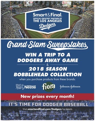 LOS ANGELES, April 3, 2019 – Smart & Final announces a winning lineup for their 2019 Grand Slam Sweepstakes as the Official Grocery Partner for the Los Angeles Dodgers. The in-store sweepstakes for Los Angeles-area stores kicks off April 3, 2019, with monthly grand prizes that are sure to excite Dodger fans including VIP ticket experiences and culminates with Season Tickets for Two for the 2020 season.