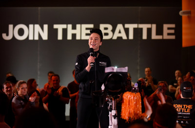 Johnny Weir, U.S. figure skating champion, gives a speech at a Cycle for Survival event in New York City. 100 percent of every dollar raised goes to groundbreaking rare cancer research led by Memorial Sloan Kettering Cancer Center.