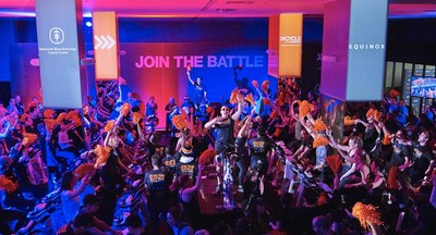 Rare cancer survivors, patients, caregivers, doctors and supporters ride at a Cycle for Survival event. The indoor team cycling events are led by instructors from Equinox, Cycle for Survival’s founding partner, in 16 cities across the country. Cycle for Survival is celebrating $42 million raised in 2019.