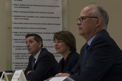 Then-ONDCP Director Michael Botticelli, Sen. Amy Klobuchar, and Hazelden Betty Ford Foundation President and CEO Mark Mishek at a May 13, 2016, community roundtable in Plymouth, Minn.