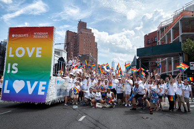 Wyndham Hotels & Resorts team members participate in the 2018 Pride March in New York City. Photo credit: Danny Chin - Omega Photo Studios