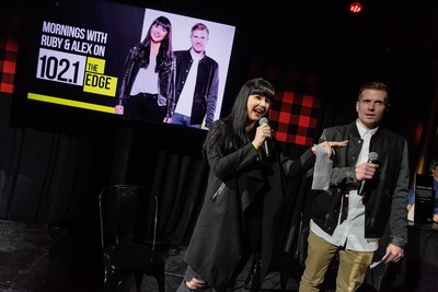 Hosts Ruby and Alex Carr from 102.1 The Edge’s Morning Show entertain the crowd at the Adult Swim launch party on April 3, 2019. Photo credit: Ryan Visima (CNW Group/Corus Entertainment Inc.)