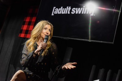 Adult Swim's Rick and Morty star Sarah Chalke speaks with 102.1 The Edge's Morning Show hosts Ruby and Alex Carr at the Adult Swim launch party on April 3, 2019. Photo credit: Ryan Visima (CNW Group/Corus Entertainment Inc.)