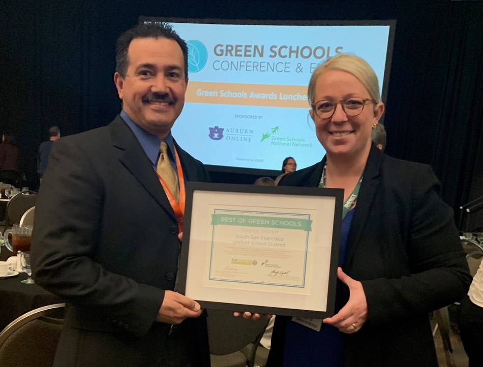 ENGIE Services U.S. team members celebrate partner South San Francisco USD's 2019 Best of Green Schools designation at the awards ceremony on Monday, April 8, 2019.