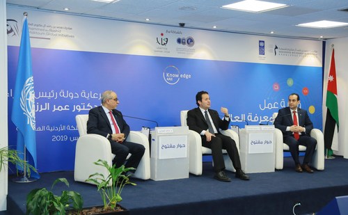 Jordan’s  Minister of Youth (in the middle) participating in “the Open Discussion Session”  at the end  of Jordan’s Knowledge Week.