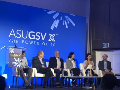Angela Bao (second from right), Head of Silicon Valley R&D Center at TAL, shares her ideas about "AI + Education" with several technical leaders of world-renowned educational institutions at the "AI's Potential to Transform Education" Forum.