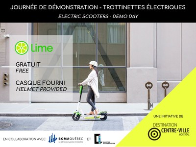 Destination Centre-Ville and Lime organize a week safety and awareness for the use of electric scooters in downtown Montreal (CNW Group/Société de développement commercial - Destination Centre-Ville)