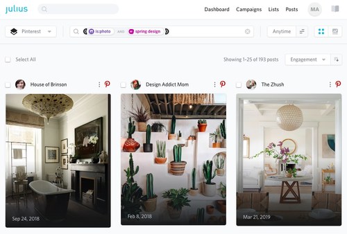 Pinterest Spring Design Results on the Julius Influencer Marketing Platform