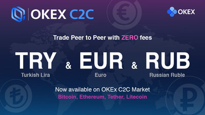 Com novas moedas – euro (EUR), lira turca (TRY) e rublo russo (RUB) – OKEx amplia negociação C2C para mercados europeus