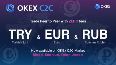 OKEx amplía el trading C2C a los mercados europeos, incorporando nuevas divisas: el euro (EUR), la lira turca (TRY) y el rublo ruso (RUB)
