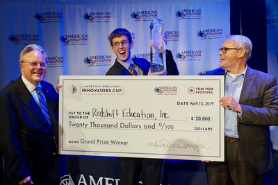 From left to right - Ben Dendy, 2019 Commemoration Steering Committee; Mark Carman, a member of the Redshift Education, Inc. team; and Kevin Hall, Executive Director of the Virginia Lottery at the American Evolution Innovators Cup.