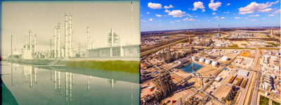 Bayport Then (L): LyondellBasell’s Bayport Complex is celebrating 50 years of operation of its propylene oxide (PO) plant. The plant started up in 1969 and was on the forefront of the chemical industry as the first plant to use tertiary butyl hydro peroxide process technology.  |  Bayport Now (R): LyondellBasell’s Bayport Complex celebrates the 50th anniversary of its propylene oxide (PO) plant. The materials produced at our plant go far and wide and are used to make a variety of products.
