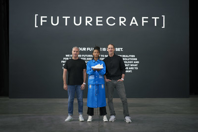 Willow Smith, Paul Gaudio and Eric Liedtke come together to reveal FUTURECRAFT.LOOP - a 100% recyclable running shoe (PRNewsfoto/adidas)