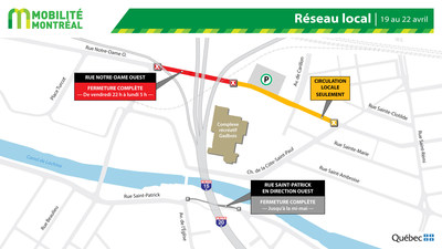 Turcot, rseau local - rue Notre-Dame, fin de semaine du 19 au 23 avril (Groupe CNW/Ministre des Transports)